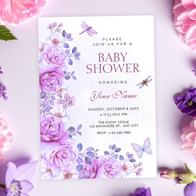 Trollsländas blommor baby shower inbjudningar (Skapare uppladdad)
