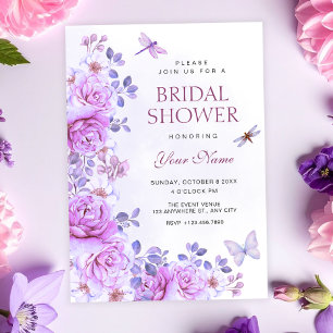 Trollsländas bröllopsdusch med blommor inbjudningar