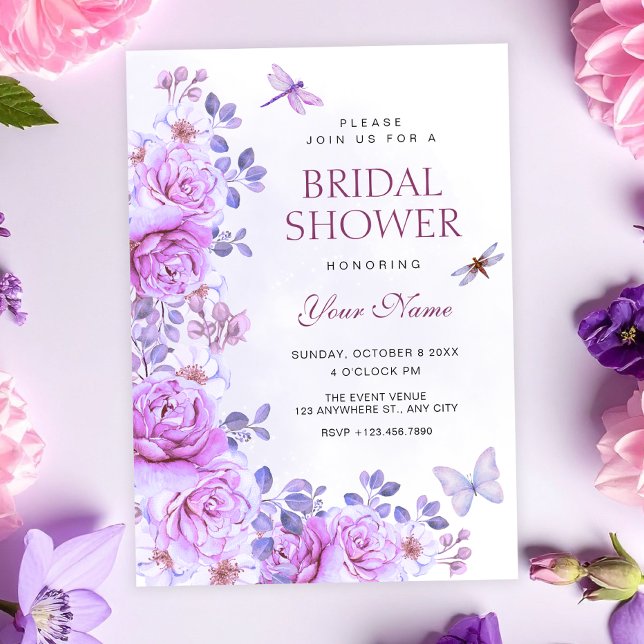 Trollsländas bröllopsdusch med blommor inbjudningar (Skapare uppladdad)