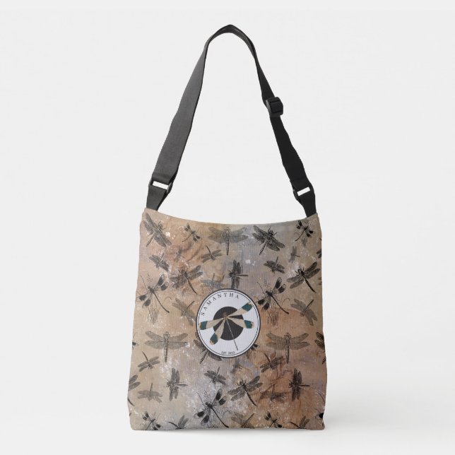 Trollsländeslitna entomologiska monogram  axelväska (Framsida)