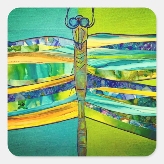 trollsländestickers fyrkantigt klistermärke (Framsida)