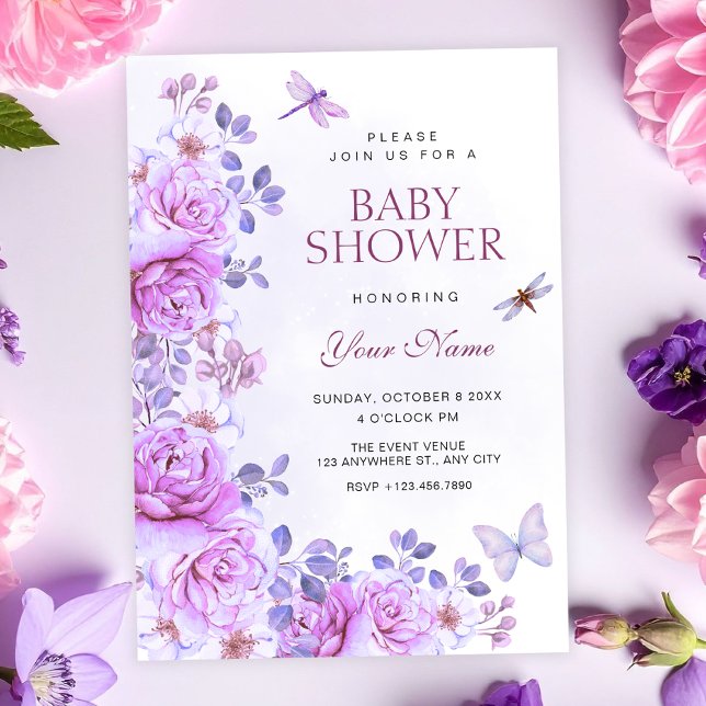 Trollsländor blommor baby shower inbjudningar (Skapare uppladdad)