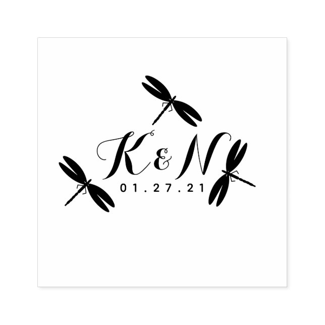 Trollsländor Initial Logotyp Bröllop Gummistempel Stämpel (Tryck)