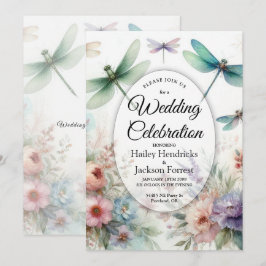 Trollsländor och Pastell Färgade Blommor Bröllop Inbjudningar