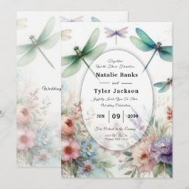 Trollsländor och Pastell Färgade Blommor Bröllop Inbjudningar