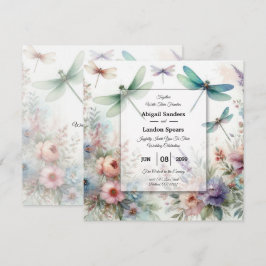 Trollsländor och Pastell Färgade Blommor Bröllop Inbjudningar