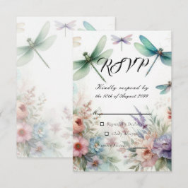 Trollsländor och Pastell Färgade Blommor Bröllop OSA Kort