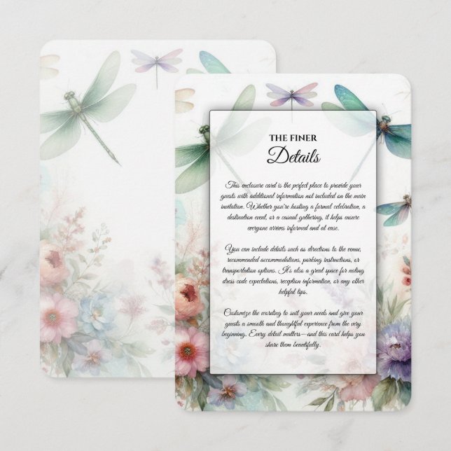Trollsländor och Pastell Färgade Blommor Bröllop Tilläggskort (Fram/baksida)