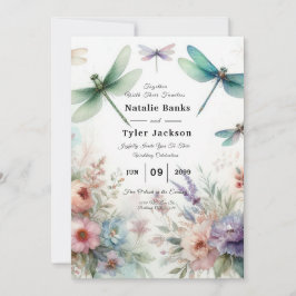 Trollsländor och Pastellfärgade Blommor Bröllop Inbjudningar