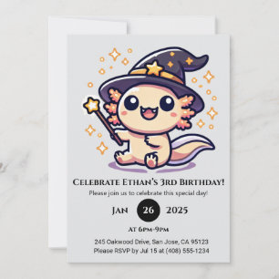 Trollspö-Wielding Axolotl Birthday Inbjudningar