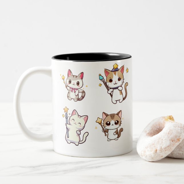 Trollspöet Cute Cats Holding Magic Två-Tonad Mugg (Med munk)