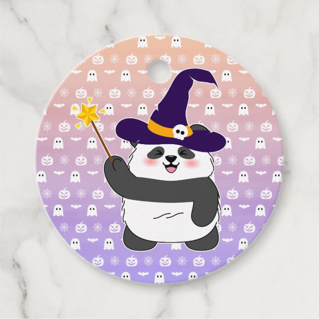 Trollspöet Halloween Cute Baby Panda Witch Magic Gåvor Etiketter (Framsida)