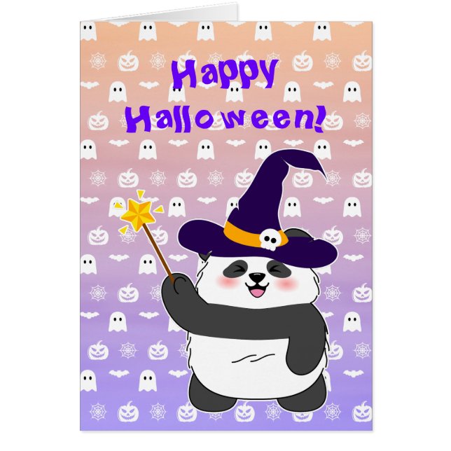 Trollspöet Halloween Cute Baby Panda Witch Magic Hälsningskort (Framsidan)