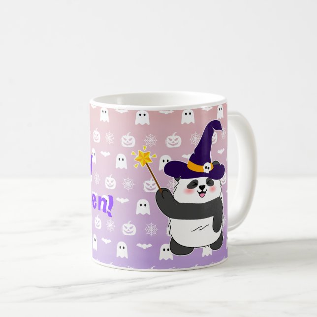 Trollspöet Halloween Cute Baby Panda Witch Magic Kaffemugg (Framsida höger)