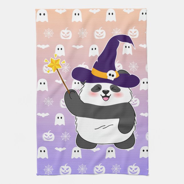 Trollspöet Halloween Cute Baby Panda Witch Magic Kökshandduk (Vertikal)