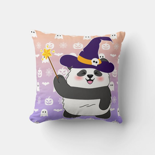 Trollspöet Halloween Cute Baby Panda Witch Magic Kudde (Framsida)