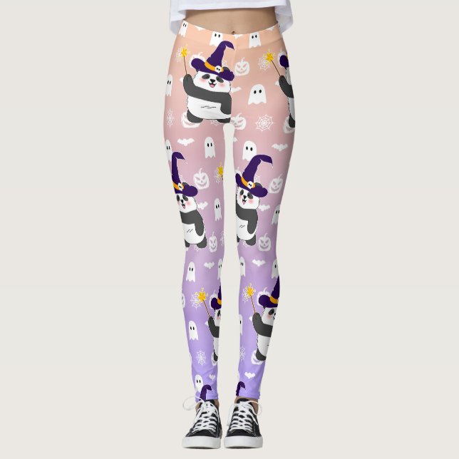 Trollspöet Halloween Cute Baby Panda Witch Magic Leggings (Framsida)