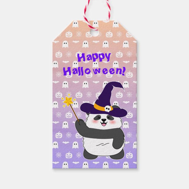 Trollspöet Halloween Cute Baby Panda Witch Magic Presentetikett (Framsidan)