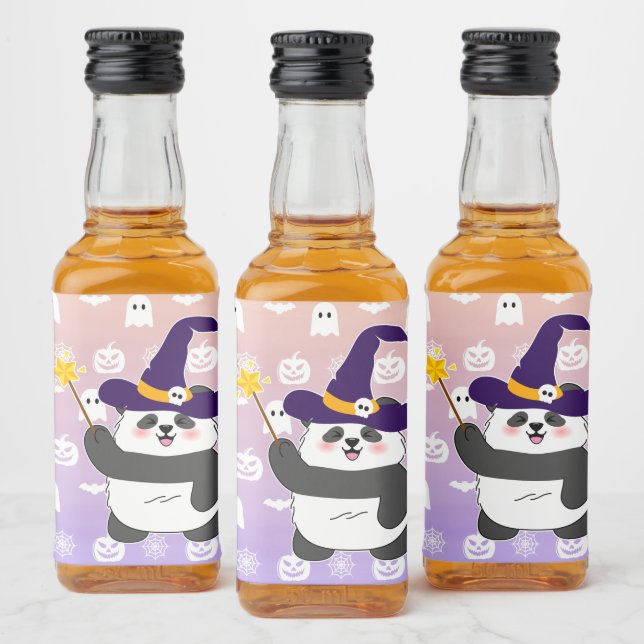 Trollspöet Halloween Cute Baby Panda Witch Magic Spritflaskor Etikett (Flaskor)