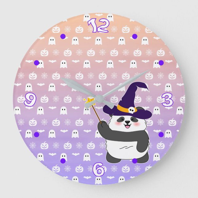 Trollspöet Halloween Cute Baby Panda Witch Magic Stor Klocka (Framsida)