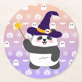Trollspöet Halloween Cute Baby Panda Witch Magic Underlägg Papper Rund