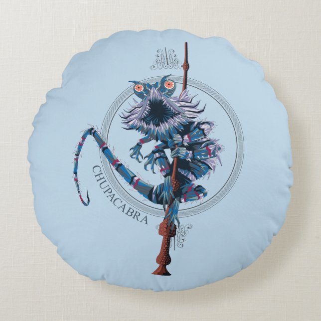 Trollspöet tecknad Chupacabra & Elder Rund Kudde (Framsidan)