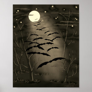 Trollstunden Fullmåne Fladdermöss Vintage Hallowee Poster