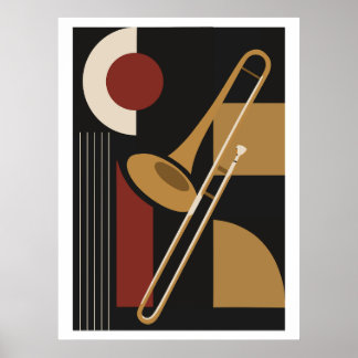 Trombon Bauhaus-kunsttryck, Mid Century Modern Mus Poster