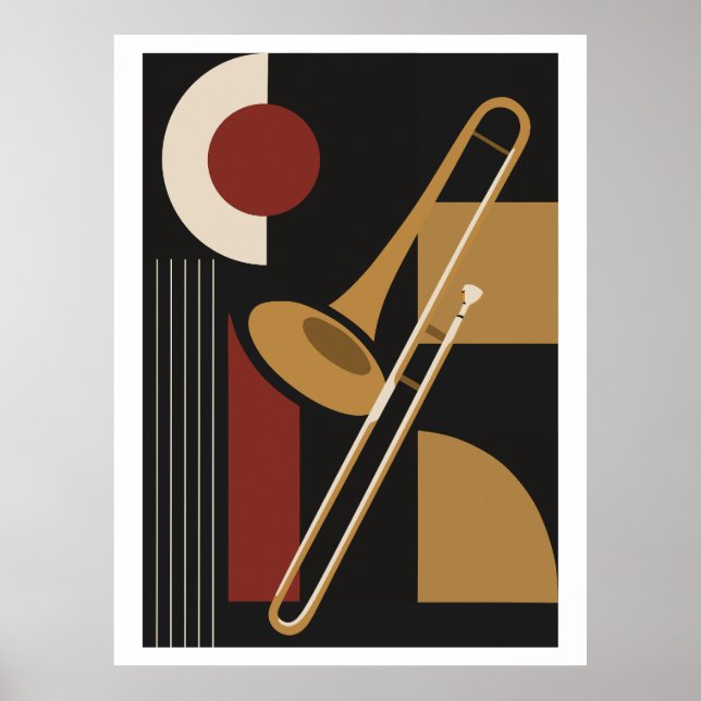 Trombon Bauhaus-kunsttryck, Mid Century Modern Mus Poster (Framsidan)