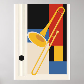 Trombon Bauhaus tryck, Mid Century Art Poster