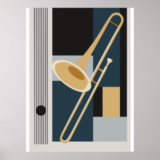 Trombon Bauhaus tryck, Mid Century Modern Musik A Poster