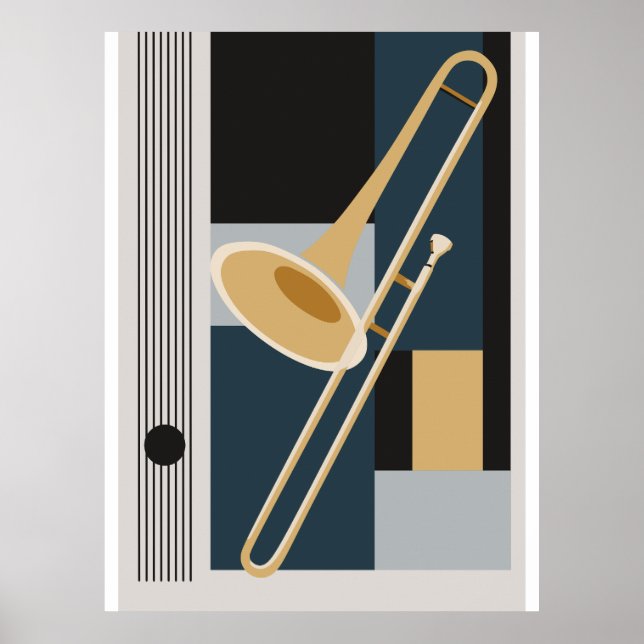Trombon Bauhaus tryck, Mid Century Modern Musik A Poster (Framsidan)