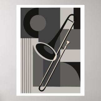 Trombon Bauhaus tryck, Mid Century Modern Musik Poster