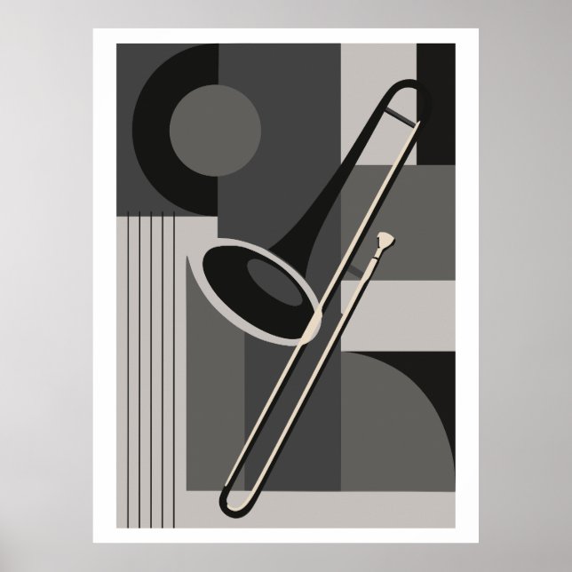 Trombon Bauhaus tryck, Mid Century Modern Musik Poster (Framsidan)