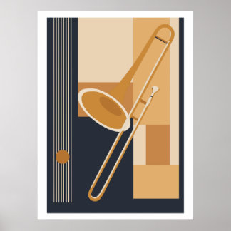 Trombon Bauhaus tryck, Mid Century Modern Musik Poster