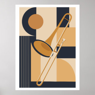 Trombon Bauhaus tryck, Mid Century Modern Musik Poster