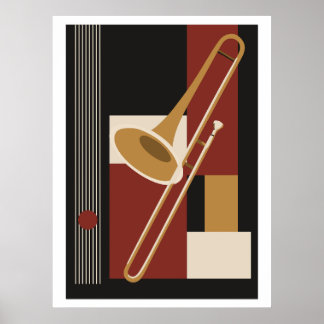 Trombon Bauhaus tryck, Mid Century Modern Musik Poster
