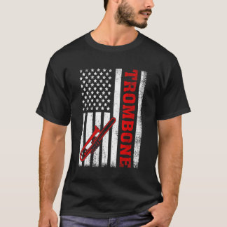 Trombon Retro Amerikansk Flagga Trombon 4:e Juli T Shirt