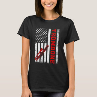 Trombon Retro Amerikansk Flagga Trombon 4:e Juli T Shirt