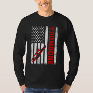 Trombon Retro Amerikansk Flagga Trombon 4:e Juli T Shirt