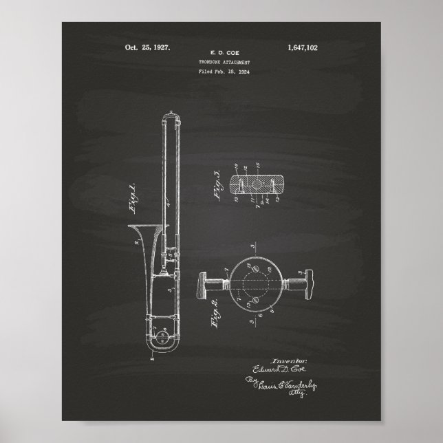 Trombone Attachment 1927 Patent Art Chalkboard Poster (Framsidan)