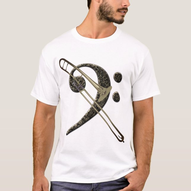 Trombone Bass Clef Music Instrument T Shirt (Framsida)