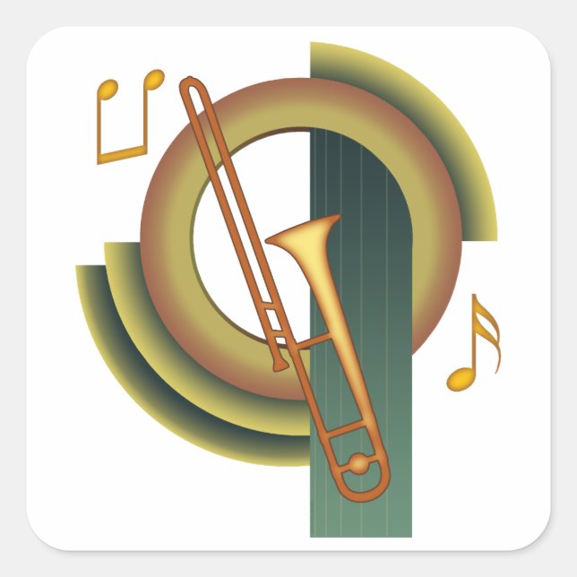 Trombone Deco1 Fyrkantigt Klistermärke (Framsida)