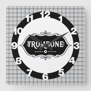 Trombone Emblem Fyrkantig Klocka