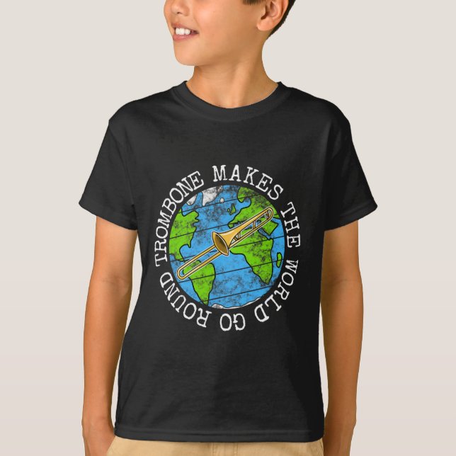 Trombone gör World Go Round T Shirt (Framsida)