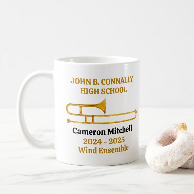 Trombone High School Band Gold Personalized Kaffemugg (Med munk)