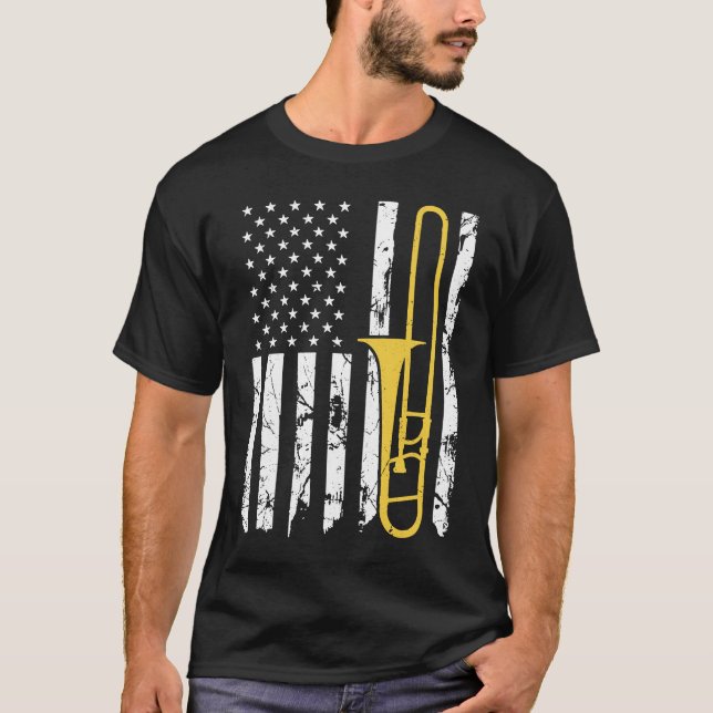 Trombone Instrument American Flag Patriotic Trombo T Shirt (Framsida)