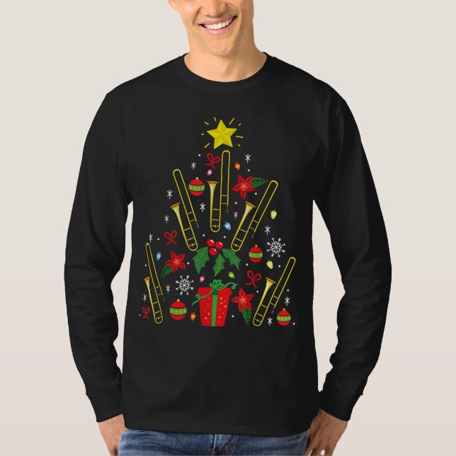 Trombone jul Ornament Träd Funny Gift Manar T Shirt (Framsida)