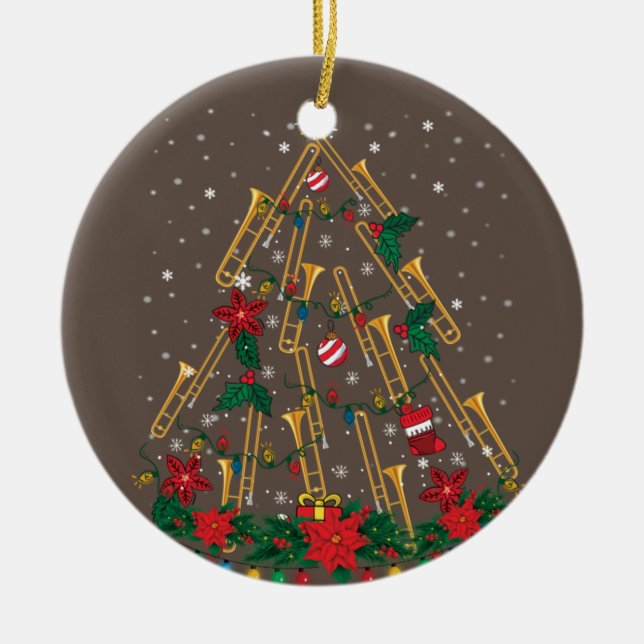 Trombone Julgran Ornaments Funny Music Band Julgransprydnad Keramik (Framsidan)