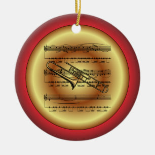 Trombone~Lakan Music~Red/Grönt/Guld~jul~ Julgransprydnad Keramik